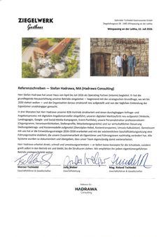 Referenzschreiben Ziegelwerk Gasthaus, erste Seite